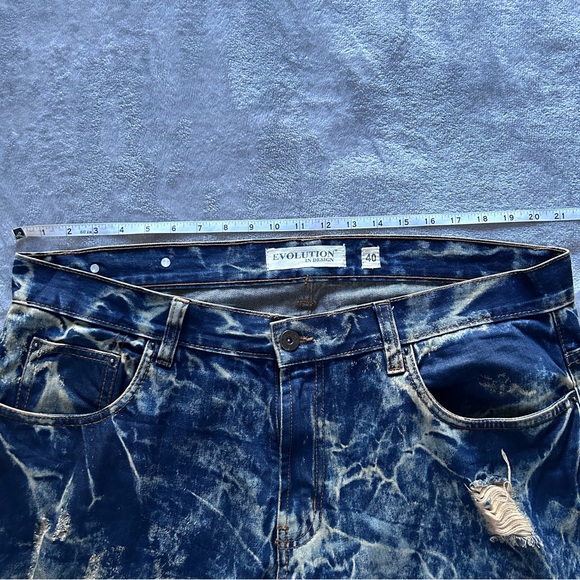Evolution In Design Men’s Size 40x34 Dark Acid Wash Faded Ripped Jeans Blue - Picture 8 of 8